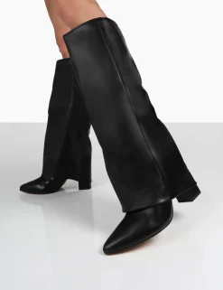 Public Desire Zendaya Pointed Toe Knee High Block Boots Black Cheap