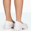 Public Desire Ziggy White Pu Triangle Badge Chunky Sole Loafers Fashion