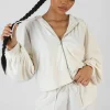 Public Desire Zip Through Towelling Hoodie Ecru Flash Sale