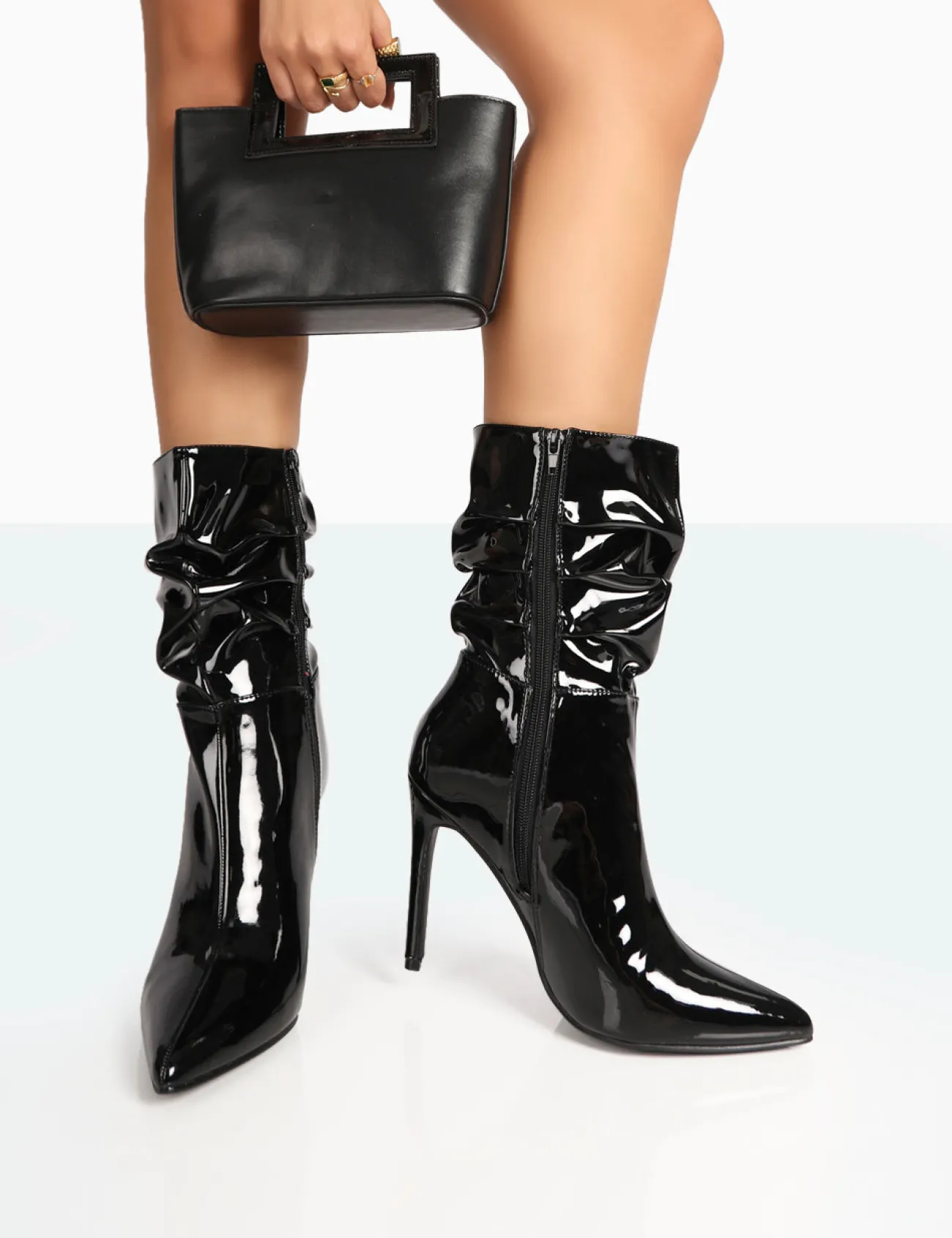 Public Desire Zurich Patent Croc Stiletto Ankle Pointed Heeled Boots Black Cheap